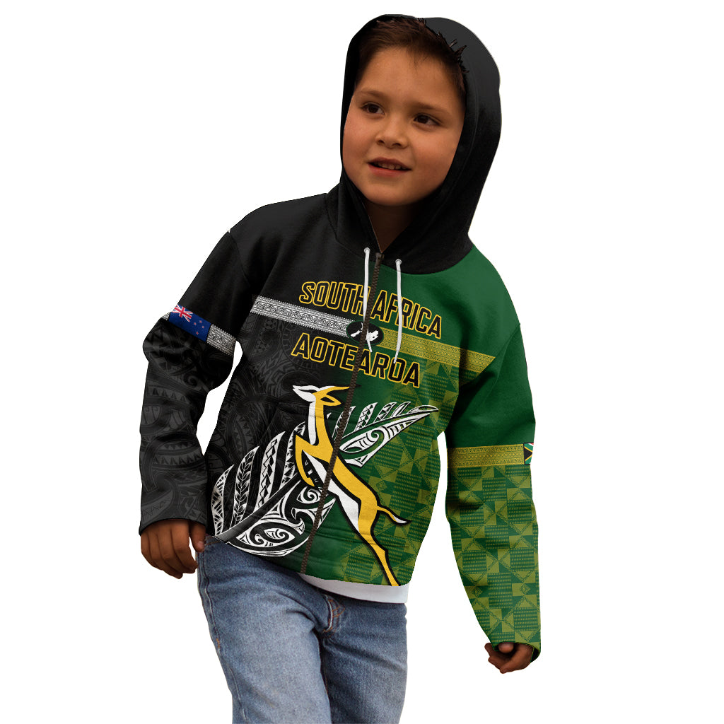 Personalised New Zealand and South Africa Rugby Kid Hoodie 2023 World Cup Final All Black Springboks Together LT14 - Polynesian Pride
