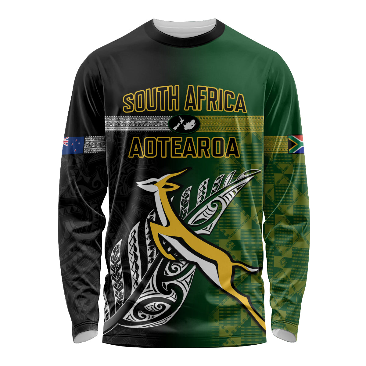 Personalised New Zealand and South Africa Rugby Long Sleeve Shirt 2023 World Cup Final All Black Springboks Together LT14 Unisex Black - Polynesian Pride