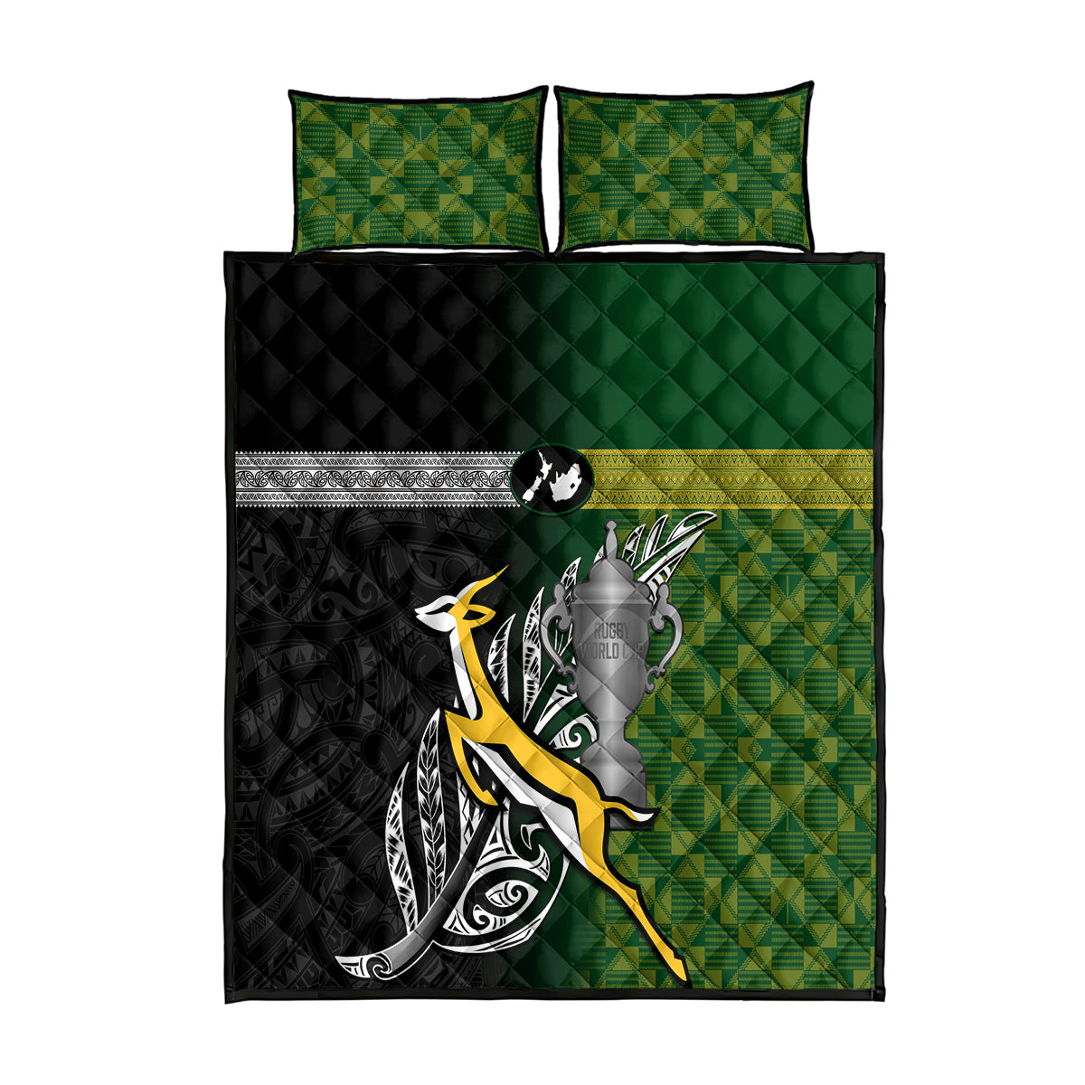 New Zealand and South Africa Rugby Quilt Bed Set 2023 World Cup Final All Black Springboks Together LT14 Black - Polynesian Pride