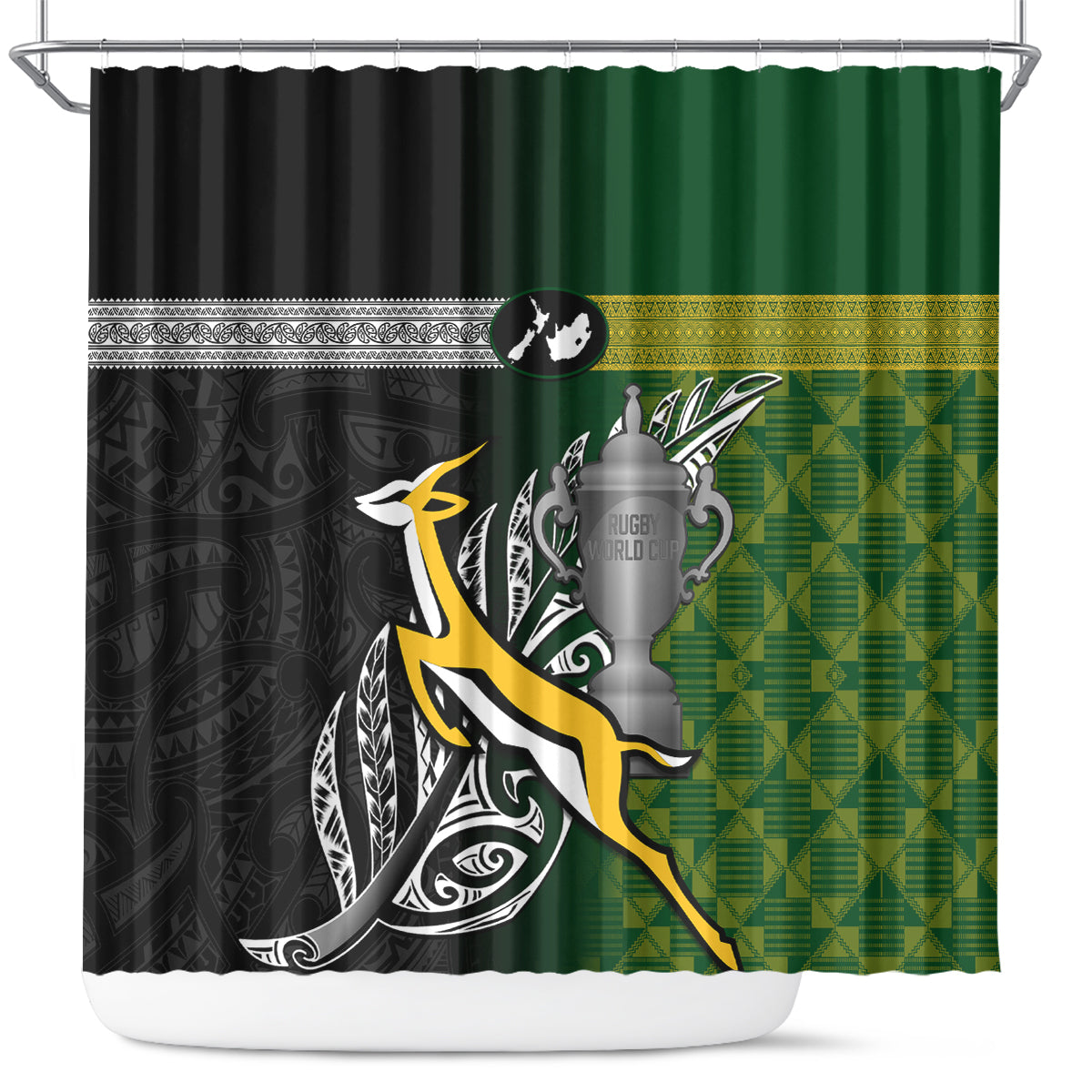 New Zealand and South Africa Rugby Shower Curtain 2023 World Cup Final All Black Springboks Together LT14 Black - Polynesian Pride