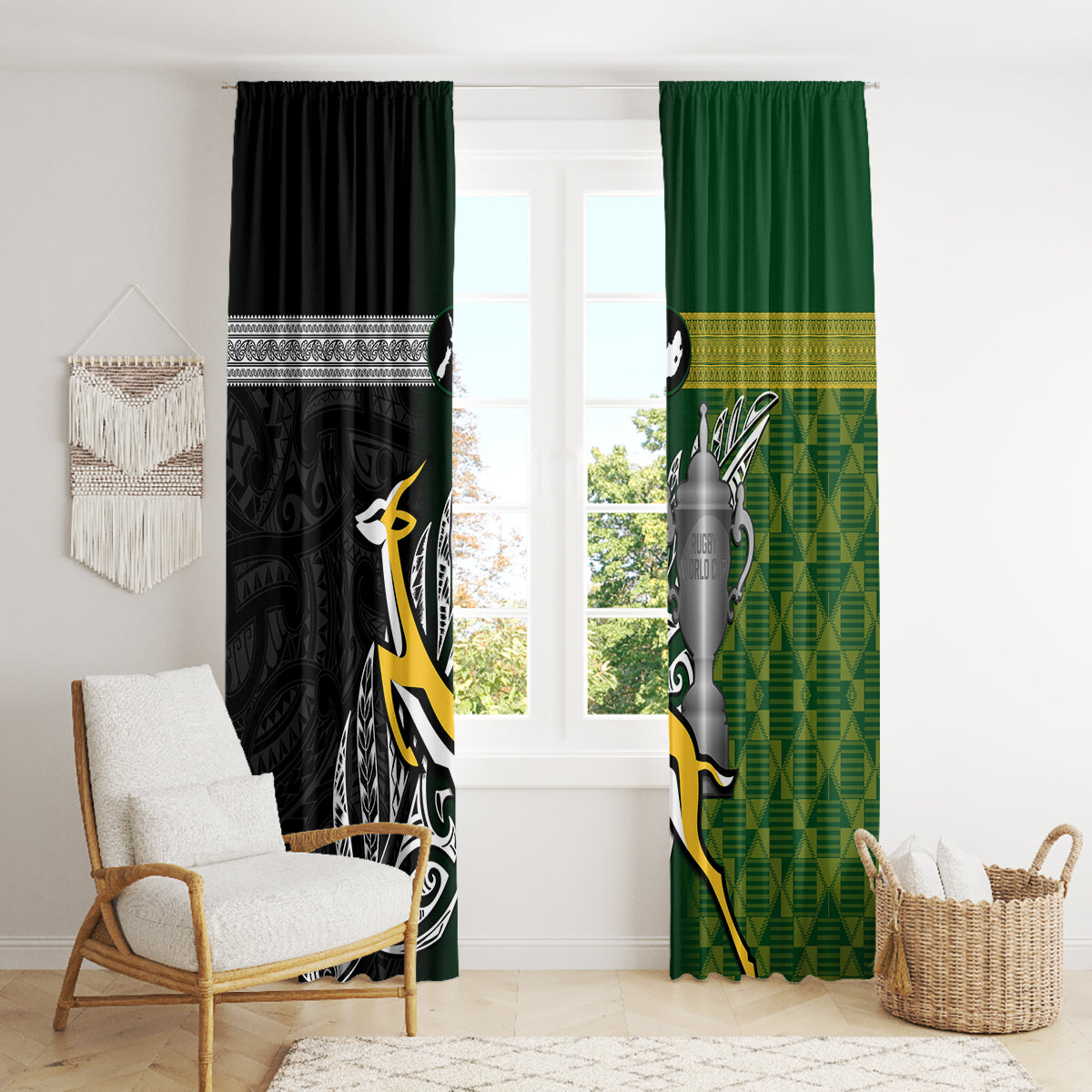 New Zealand and South Africa Rugby Window Curtain 2023 World Cup Final All Black Springboks Together LT14 - Polynesian Pride