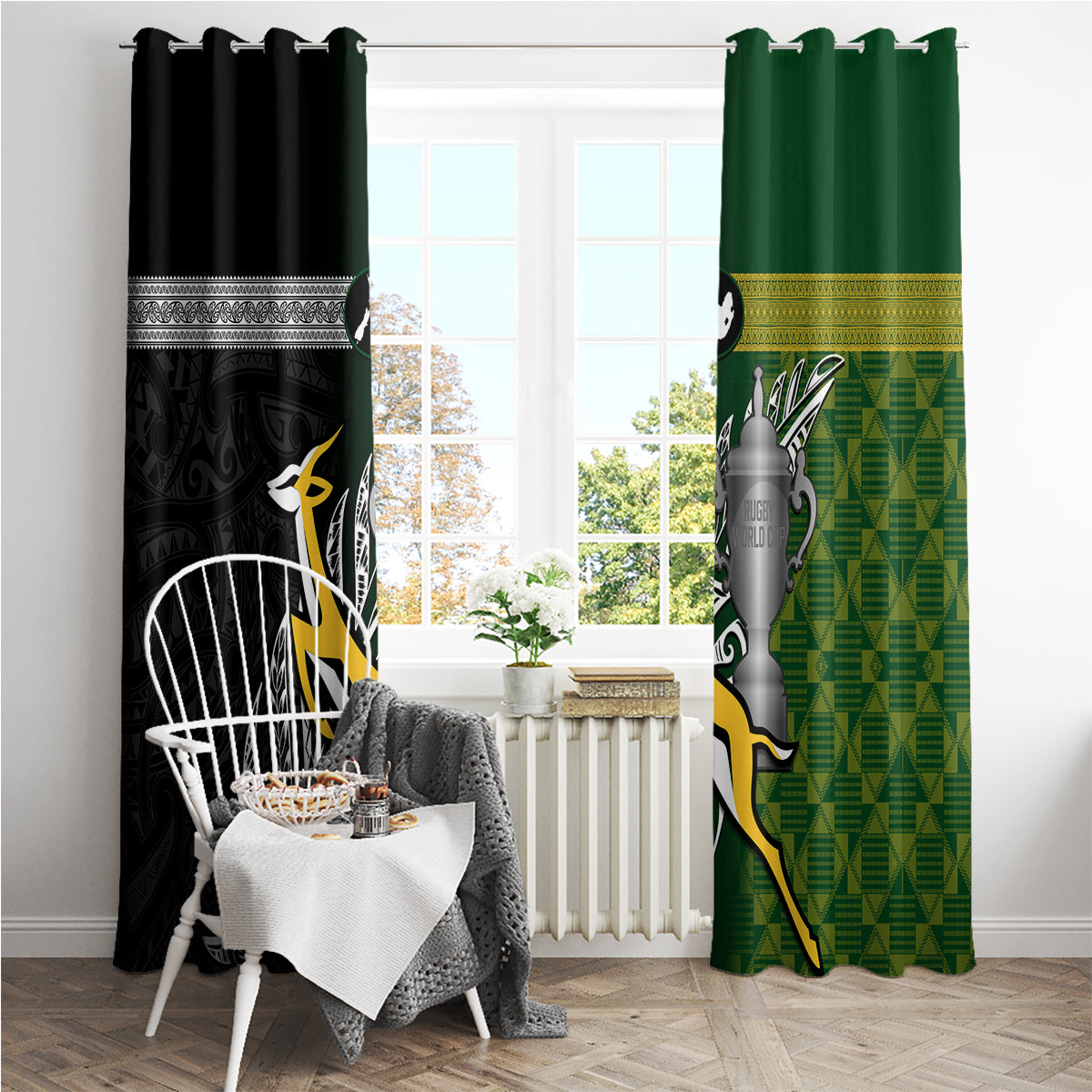 New Zealand and South Africa Rugby Window Curtain 2023 World Cup Final All Black Springboks Together LT14 - Polynesian Pride
