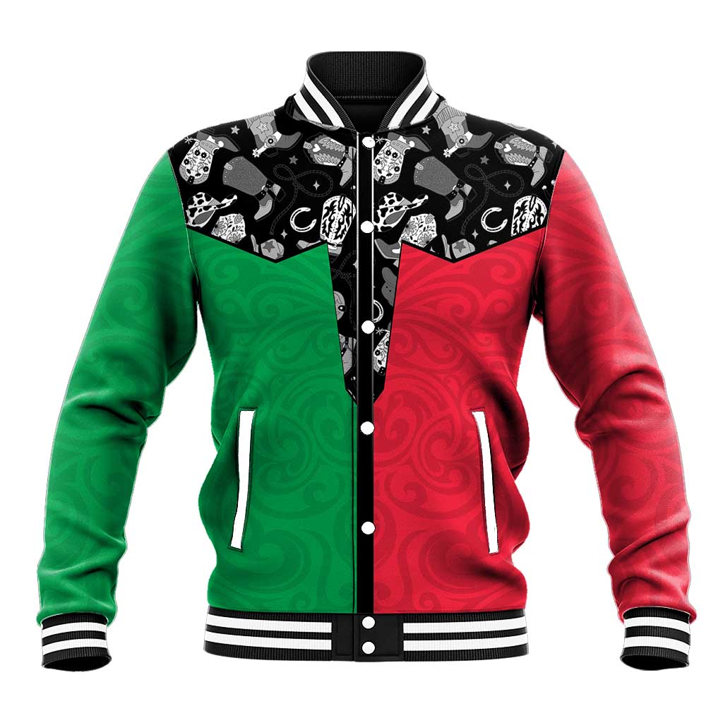 Vanuatu Cowboy Baseball Jacket Cowboy Symbols Split Stylized LT14 Unisex Green - Polynesian Pride