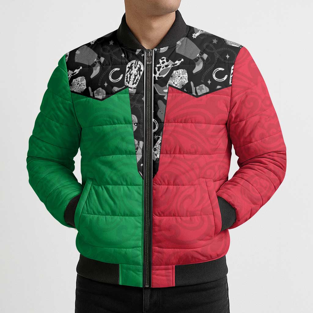 Vanuatu Cowboy Bomber Puffer Jacket Cowboy Symbols Split Stylized LT14 - Polynesian Pride