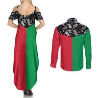 Vanuatu Cowboy Couples Matching Summer Maxi Dress and Long Sleeve Button Shirt Cowboy Symbols Split Stylized LT14 - Polynesian Pride
