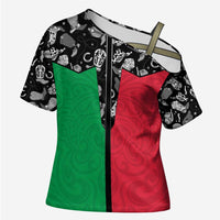 Vanuatu Cowboy Cross Shoulder Shirt Cowboy Symbols Split Stylized LT14 Female Green - Polynesian Pride