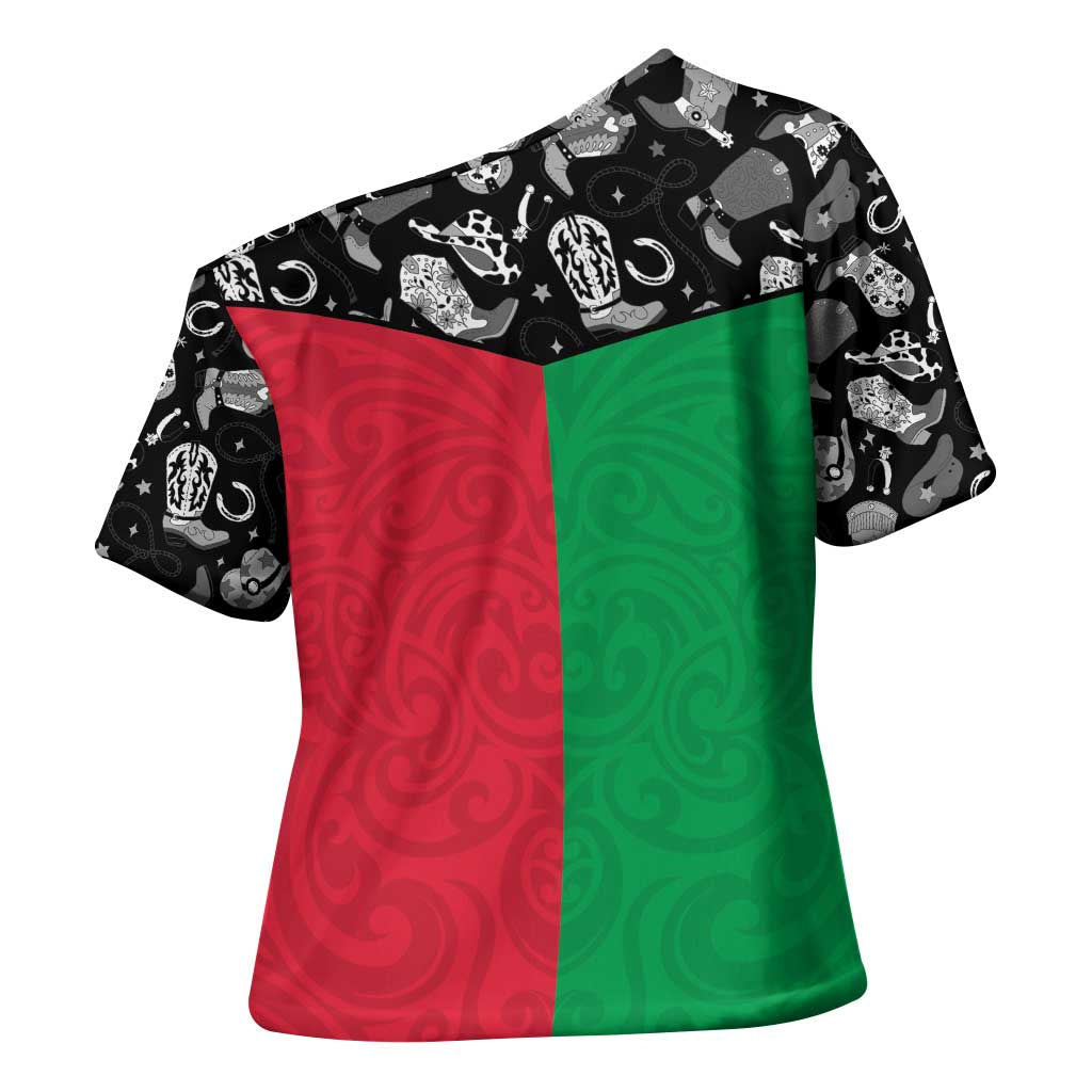 Vanuatu Cowboy Cross Shoulder Shirt Cowboy Symbols Split Stylized LT14 - Polynesian Pride