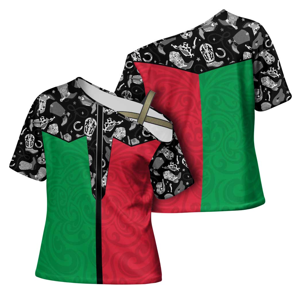 Vanuatu Cowboy Cross Shoulder Shirt Cowboy Symbols Split Stylized LT14 - Polynesian Pride