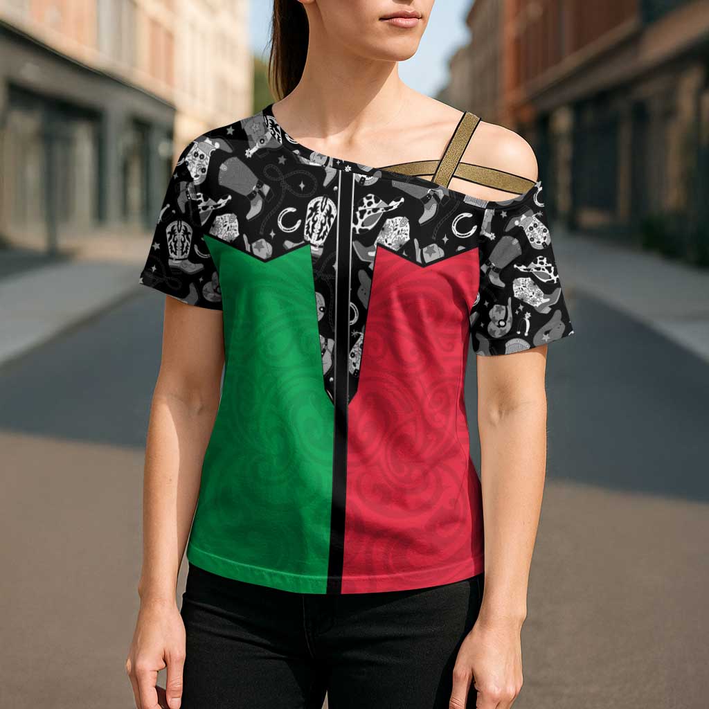 Vanuatu Cowboy Cross Shoulder Shirt Cowboy Symbols Split Stylized LT14 - Polynesian Pride
