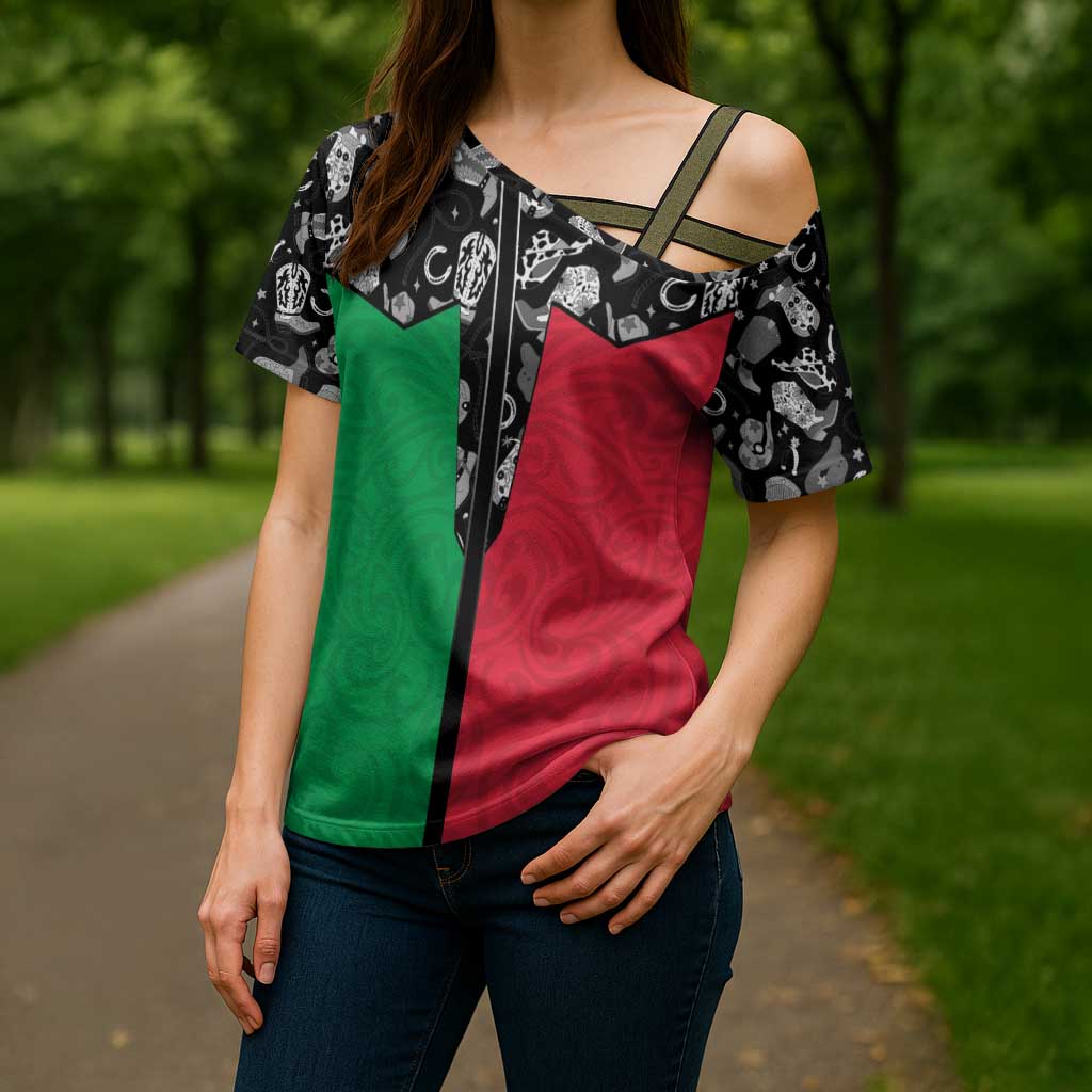 Vanuatu Cowboy Cross Shoulder Shirt Cowboy Symbols Split Stylized LT14 - Polynesian Pride
