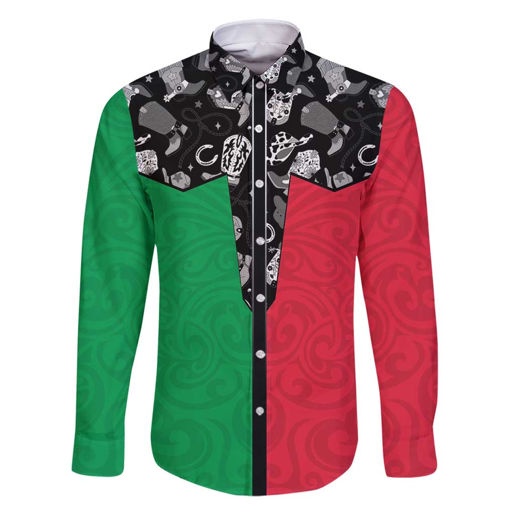 Vanuatu Cowboy Family Matching Long Sleeve Bodycon Dress and Hawaiian Shirt Cowboy Symbols Split Stylized - Polynesian Pride