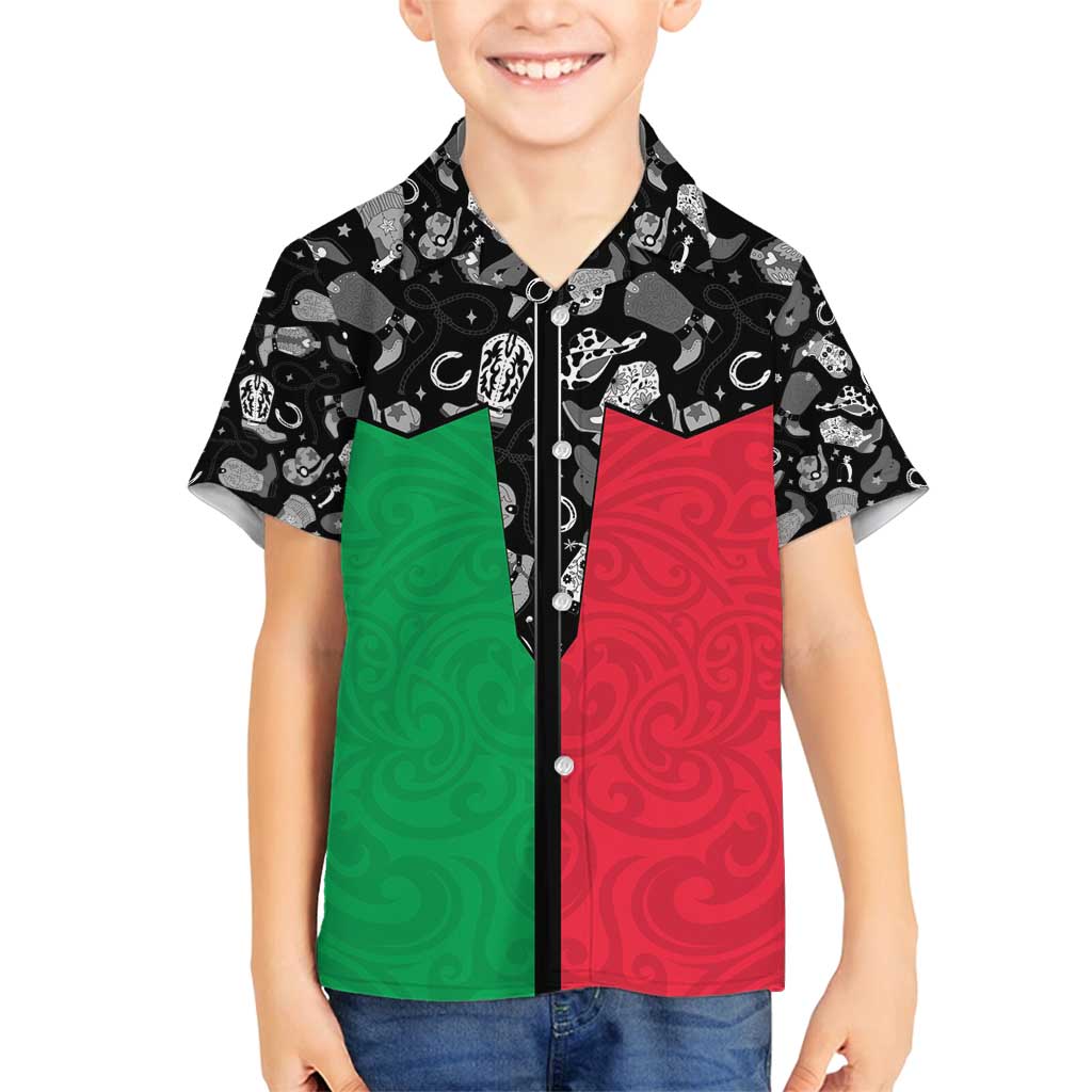 Vanuatu Cowboy Family Matching Off Shoulder Maxi Dress and Hawaiian Shirt Cowboy Symbols Split Stylized - Polynesian Pride