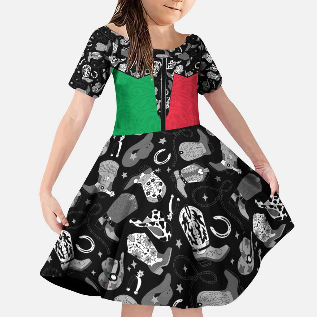 Vanuatu Cowboy Family Matching Puletasi and Hawaiian Shirt Cowboy Symbols Split Stylized LT14 Daughter's Dress Green - Polynesian Pride