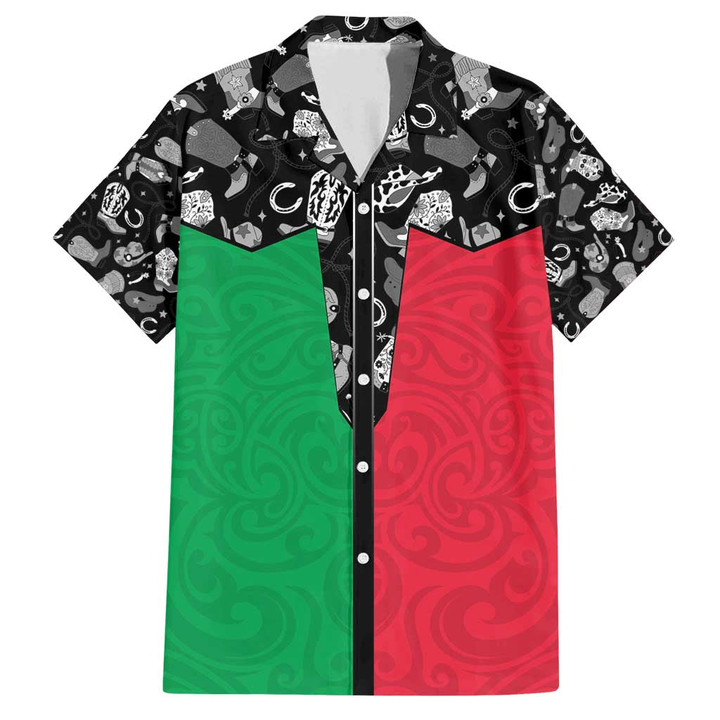 Vanuatu Cowboy Family Matching Puletasi and Hawaiian Shirt Cowboy Symbols Split Stylized LT14 Dad's Shirt - Short Sleeve Green - Polynesian Pride