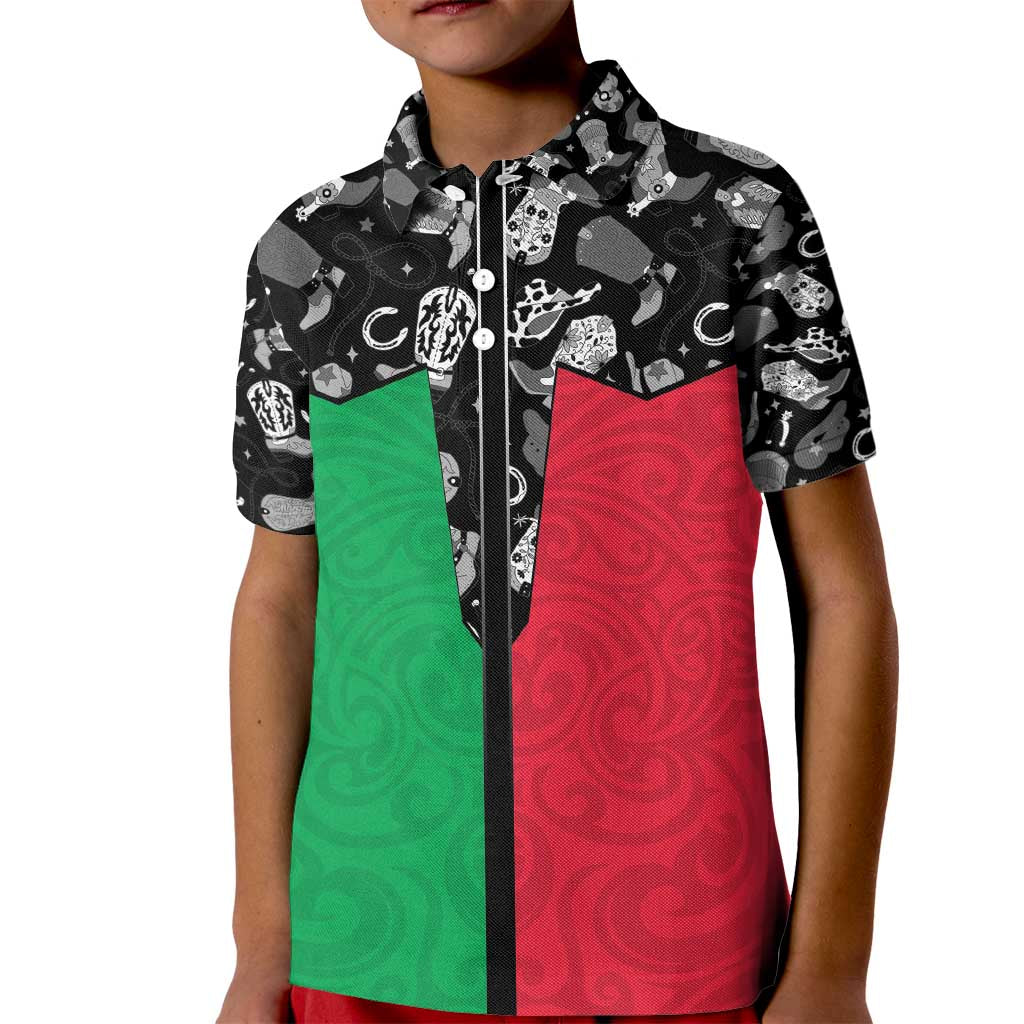 Vanuatu Cowboy Kid Polo Shirt Cowboy Symbols Split Stylized - Polynesian Pride