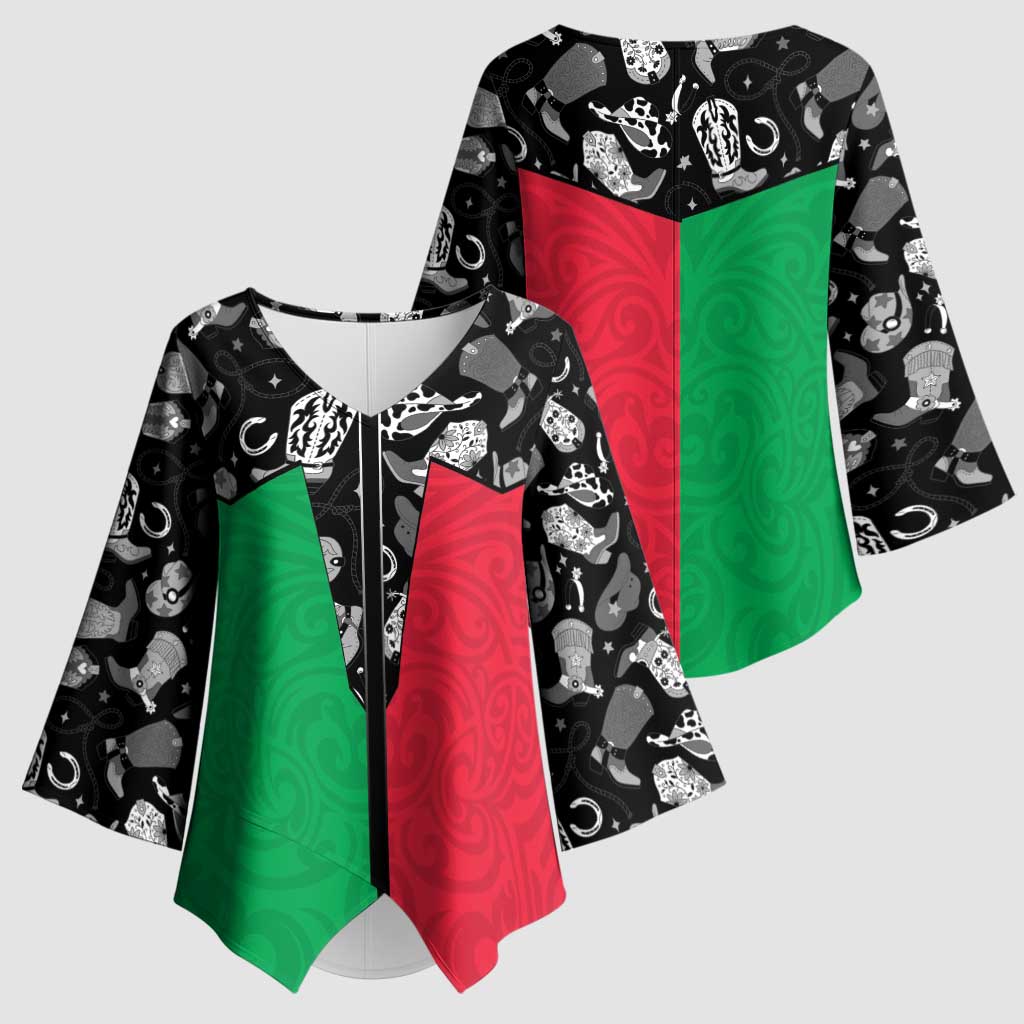 Vanuatu Cowboy Kimono Sleeve Blouse Cowboy Symbols Split Stylized LT14 - Polynesian Pride