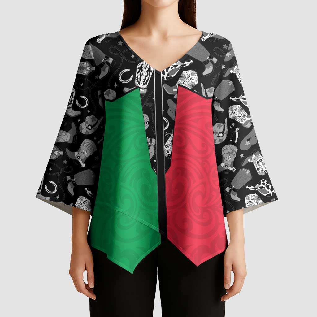 Vanuatu Cowboy Kimono Sleeve Blouse Cowboy Symbols Split Stylized LT14 - Polynesian Pride