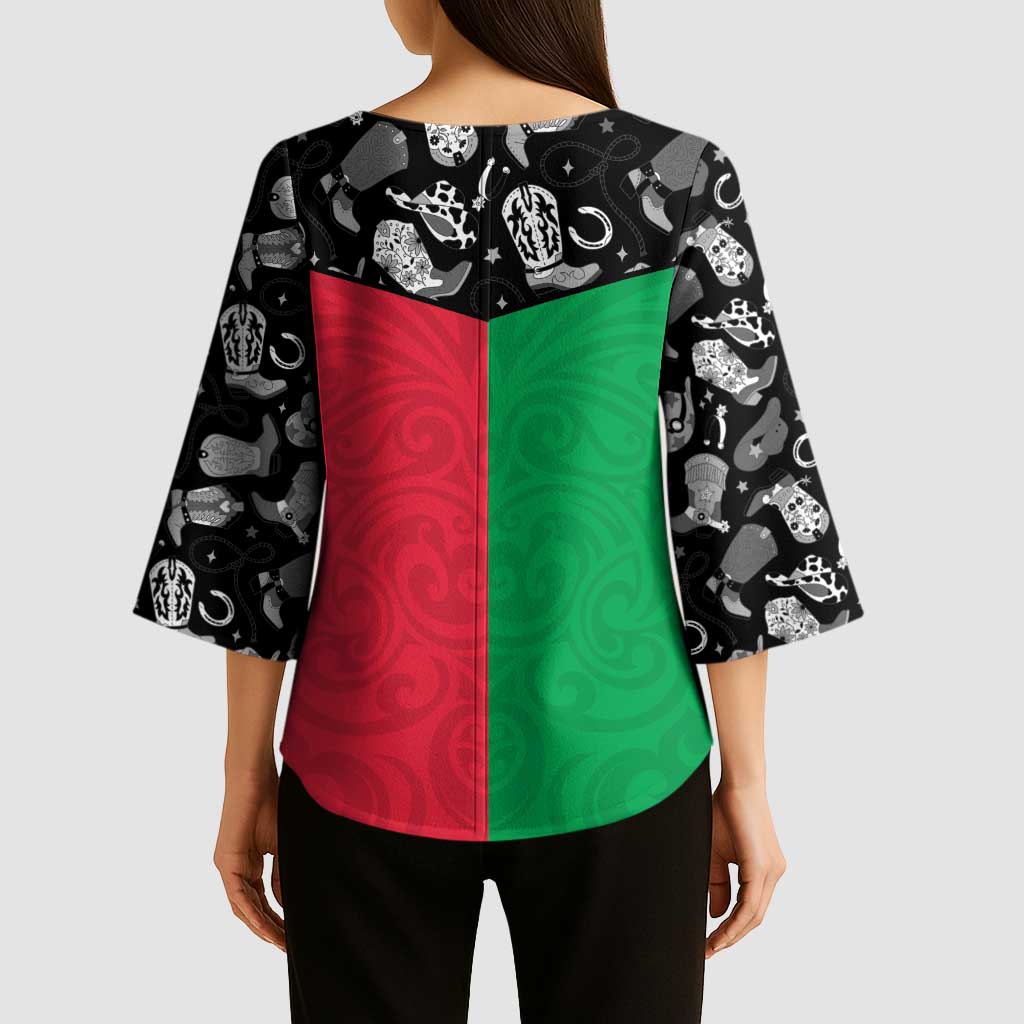 Vanuatu Cowboy Kimono Sleeve Blouse Cowboy Symbols Split Stylized LT14 - Polynesian Pride
