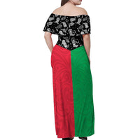 Vanuatu Cowboy Off Shoulder Maxi Dress Cowboy Symbols Split Stylized LT14 - Polynesian Pride