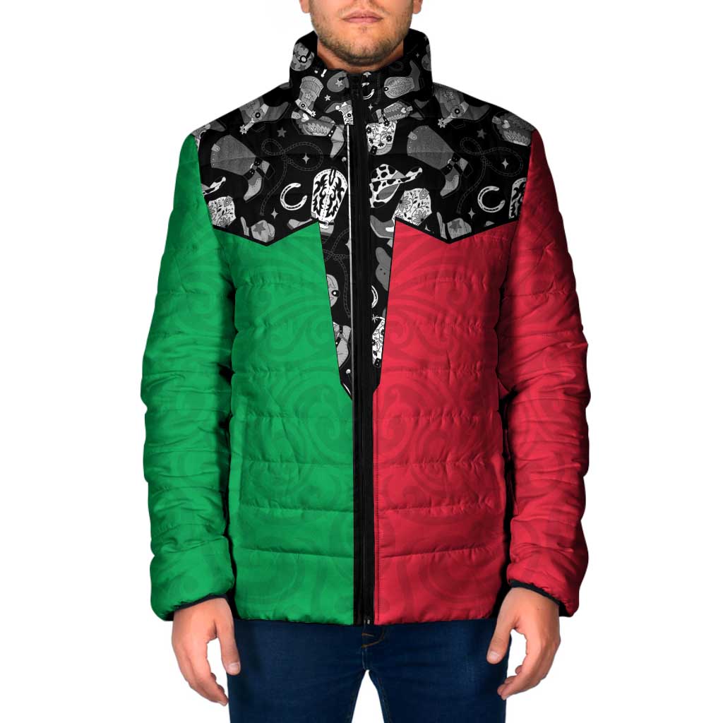 Vanuatu Cowboy Padded Jacket Cowboy Symbols Split Stylized LT14 Men Green - Polynesian Pride