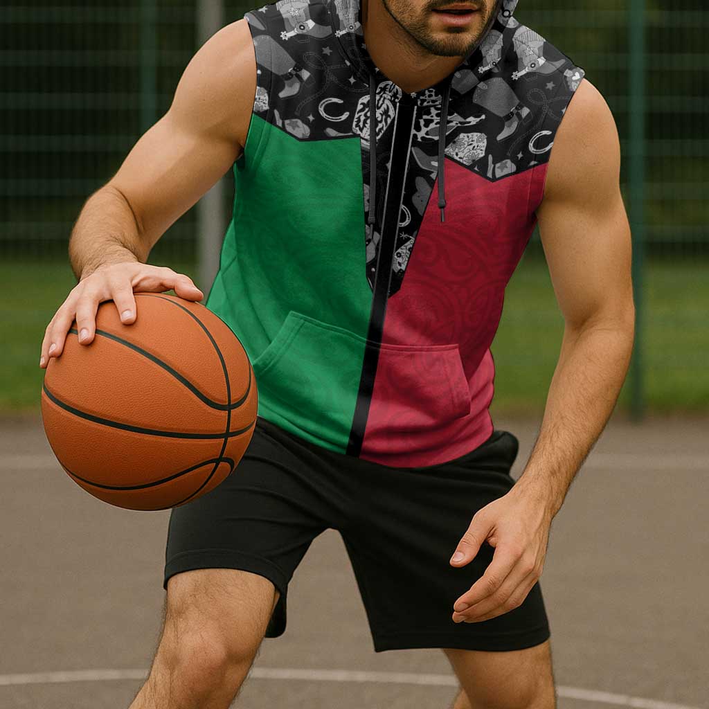 Vanuatu Cowboy Sleeveless Hoodie Cowboy Symbols Split Stylized - Polynesian Pride