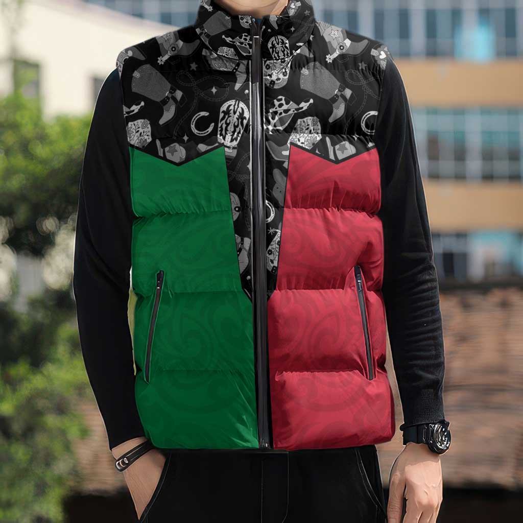 Vanuatu Cowboy Sleeveless Puffer Jacket Cowboy Symbols Split Stylized LT14 - Polynesian Pride