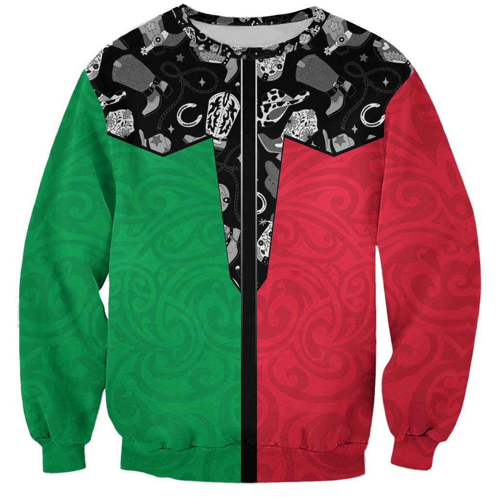 Vanuatu Cowboy Sweatshirt Cowboy Symbols Split Stylized LT14 Unisex Green - Polynesian Pride