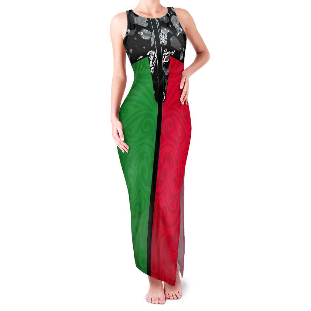 Vanuatu Cowboy Tank Maxi Dress Cowboy Symbols Split Stylized LT14 Women Green - Polynesian Pride