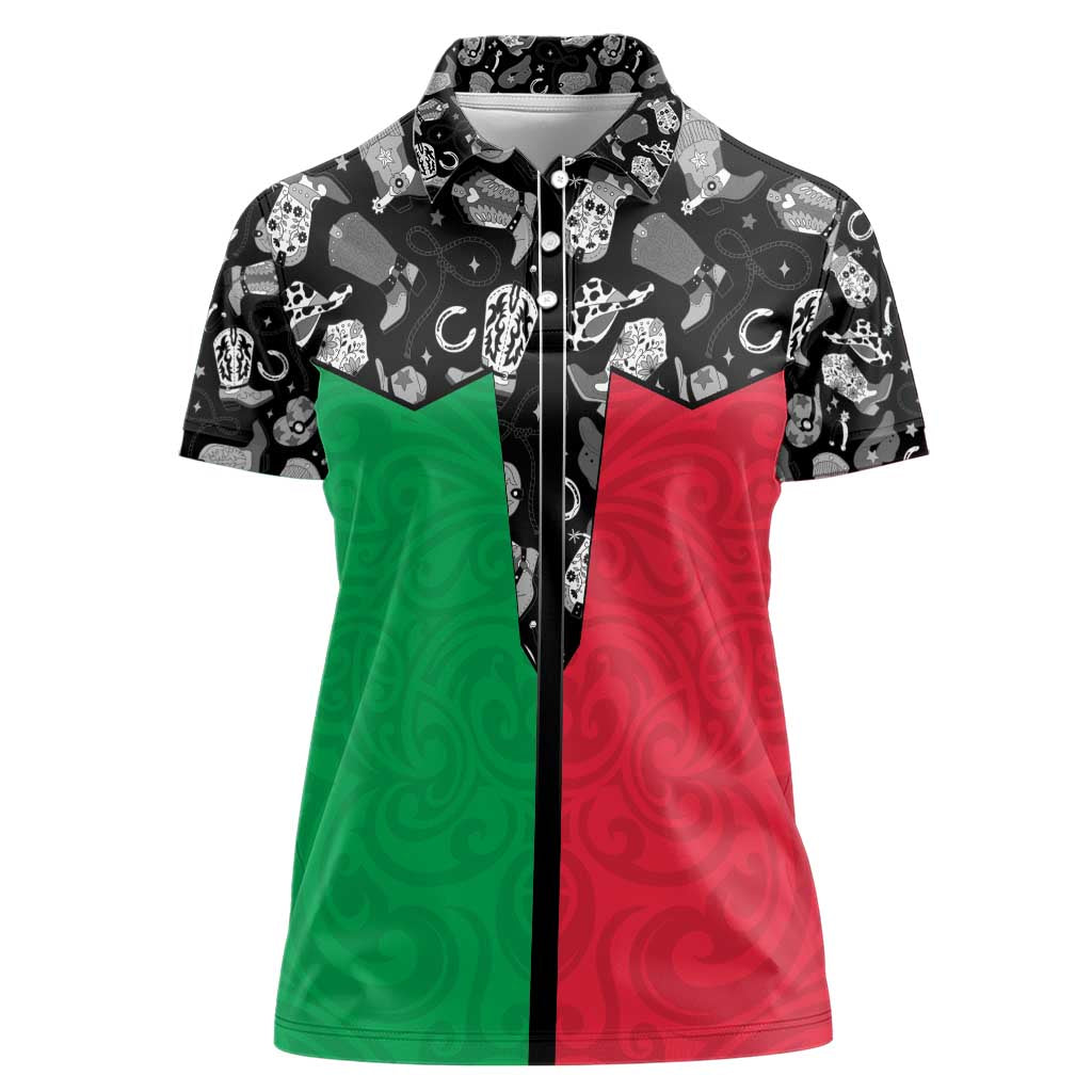 Vanuatu Cowboy Women Polo Shirt Cowboy Symbols Split Stylized - Polynesian Pride