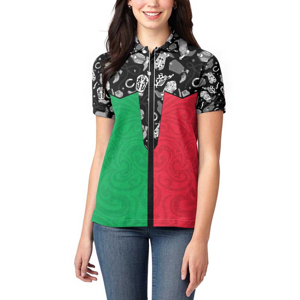 Vanuatu Cowboy Women Polo Shirt Cowboy Symbols Split Stylized - Polynesian Pride
