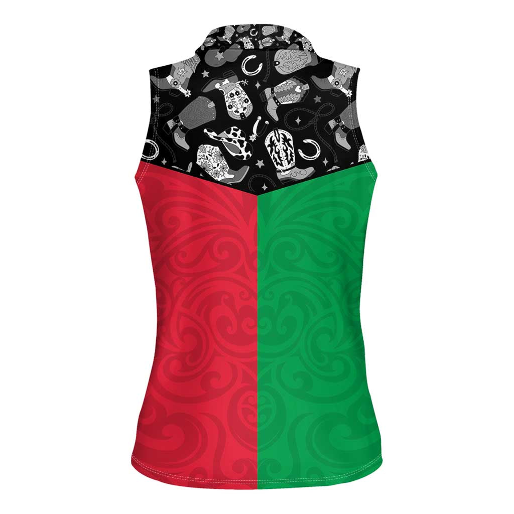Vanuatu Cowboy Women Sleeveless Polo Shirt Cowboy Symbols Split Stylized LT14 - Polynesian Pride