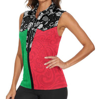 Vanuatu Cowboy Women Sleeveless Polo Shirt Cowboy Symbols Split Stylized LT14 - Polynesian Pride