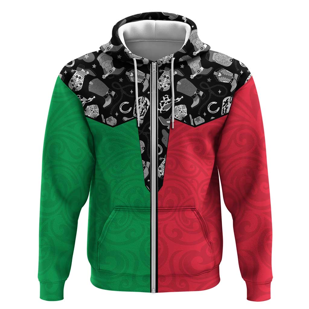Vanuatu Cowboy Zip Hoodie Cowboy Symbols Split Stylized - Polynesian Pride