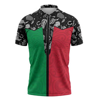 Vanuatu Cowboy Zipper Polo Shirt Cowboy Symbols Split Stylized LT14 Green - Polynesian Pride