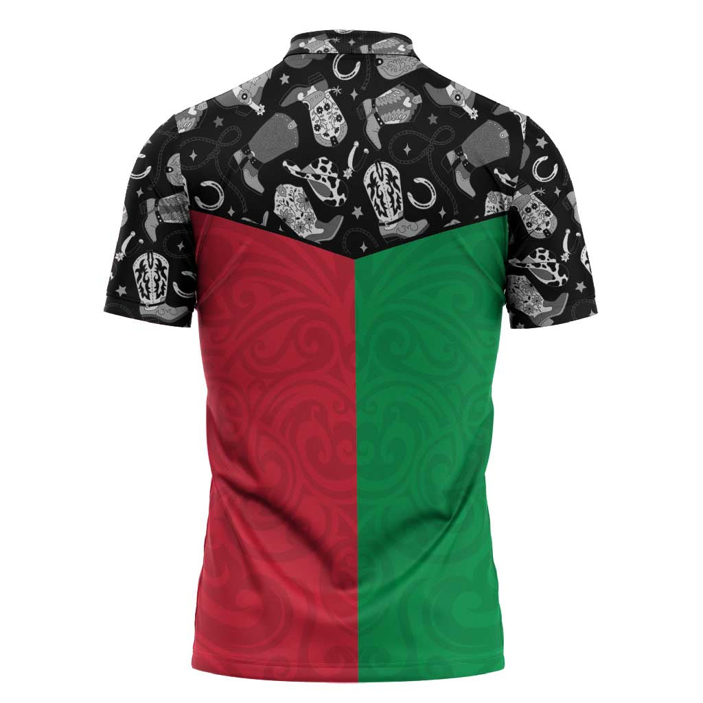 Vanuatu Cowboy Zipper Polo Shirt Cowboy Symbols Split Stylized LT14 - Polynesian Pride