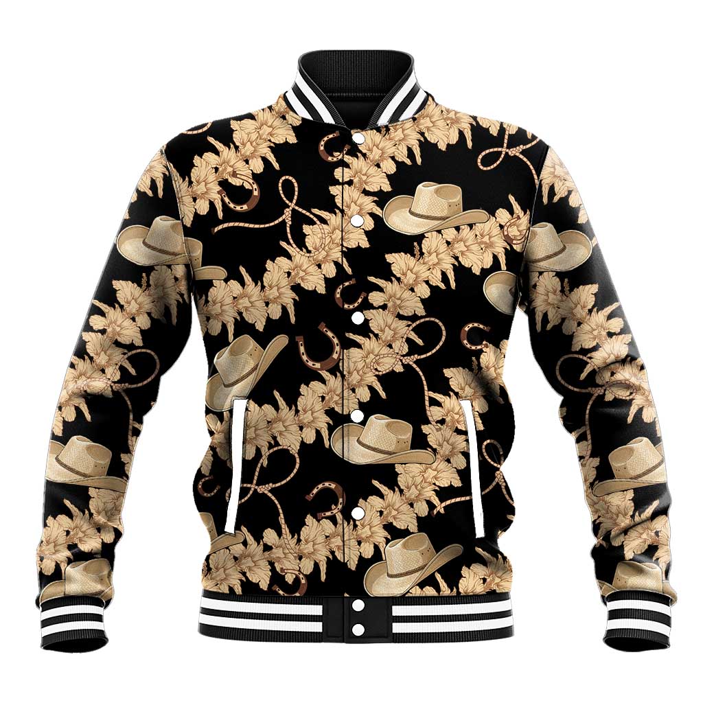 Vanuatu Cowboy Baseball Jacket Seamless Straw Hats Hibiscus LT14 Unisex Black - Polynesian Pride