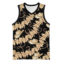Vanuatu Cowboy Basketball Jersey Seamless Straw Hats Hibiscus LT14 Unisex Black - Polynesian Pride