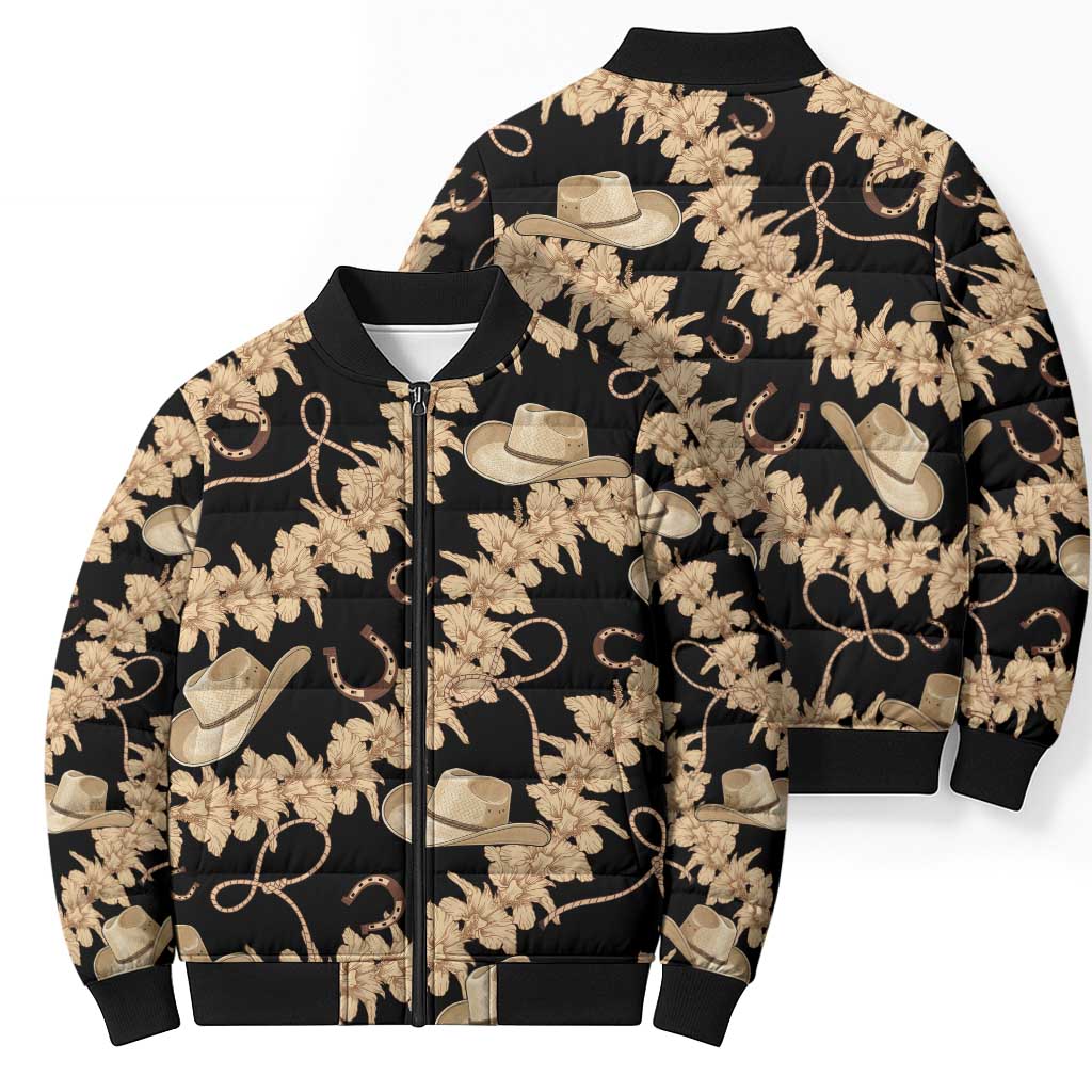 Vanuatu Cowboy Bomber Puffer Jacket Seamless Straw Hats Hibiscus LT14 - Polynesian Pride