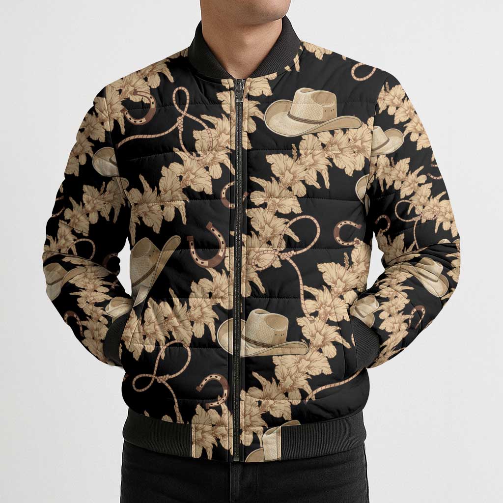 Vanuatu Cowboy Bomber Puffer Jacket Seamless Straw Hats Hibiscus LT14 - Polynesian Pride