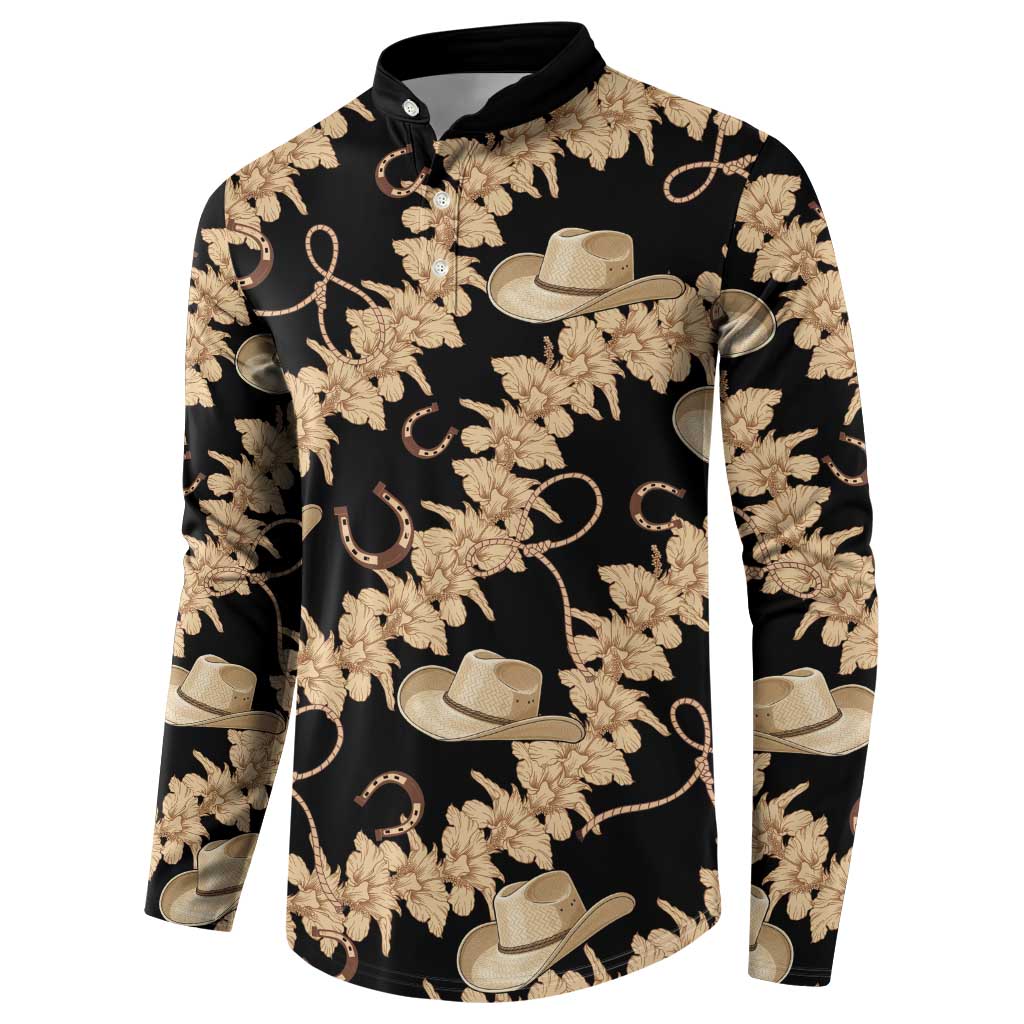 Vanuatu Cowboy Button Sweatshirt Seamless Straw Hats Hibiscus LT14 - Polynesian Pride
