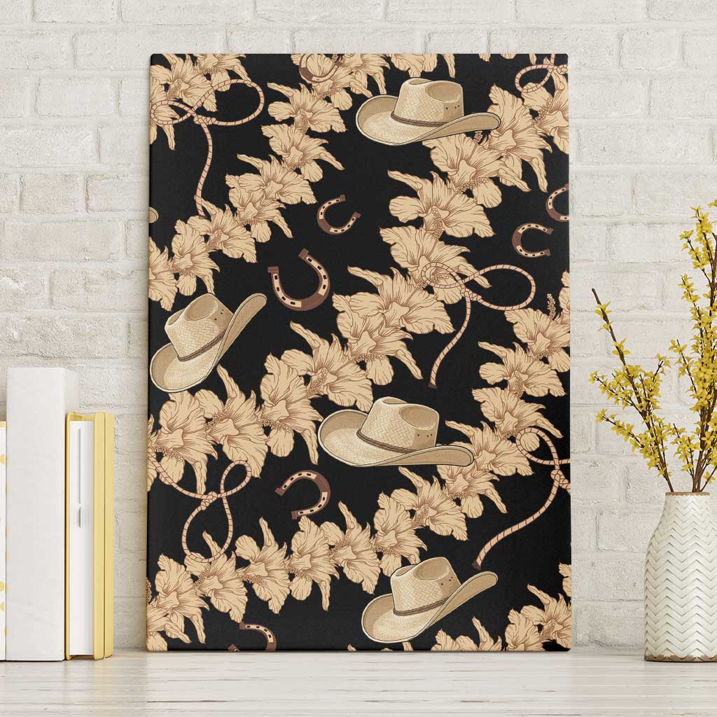 Vanuatu Cowboy Canvas Wall Art Seamless Straw Hats Hibiscus LT14 Without Frame Black - Polynesian Pride