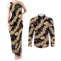Vanuatu Cowboy Couples Matching Tank Maxi Dress and Long Sleeve Button Shirt Seamless Straw Hats Hibiscus LT14 Black - Polynesian Pride