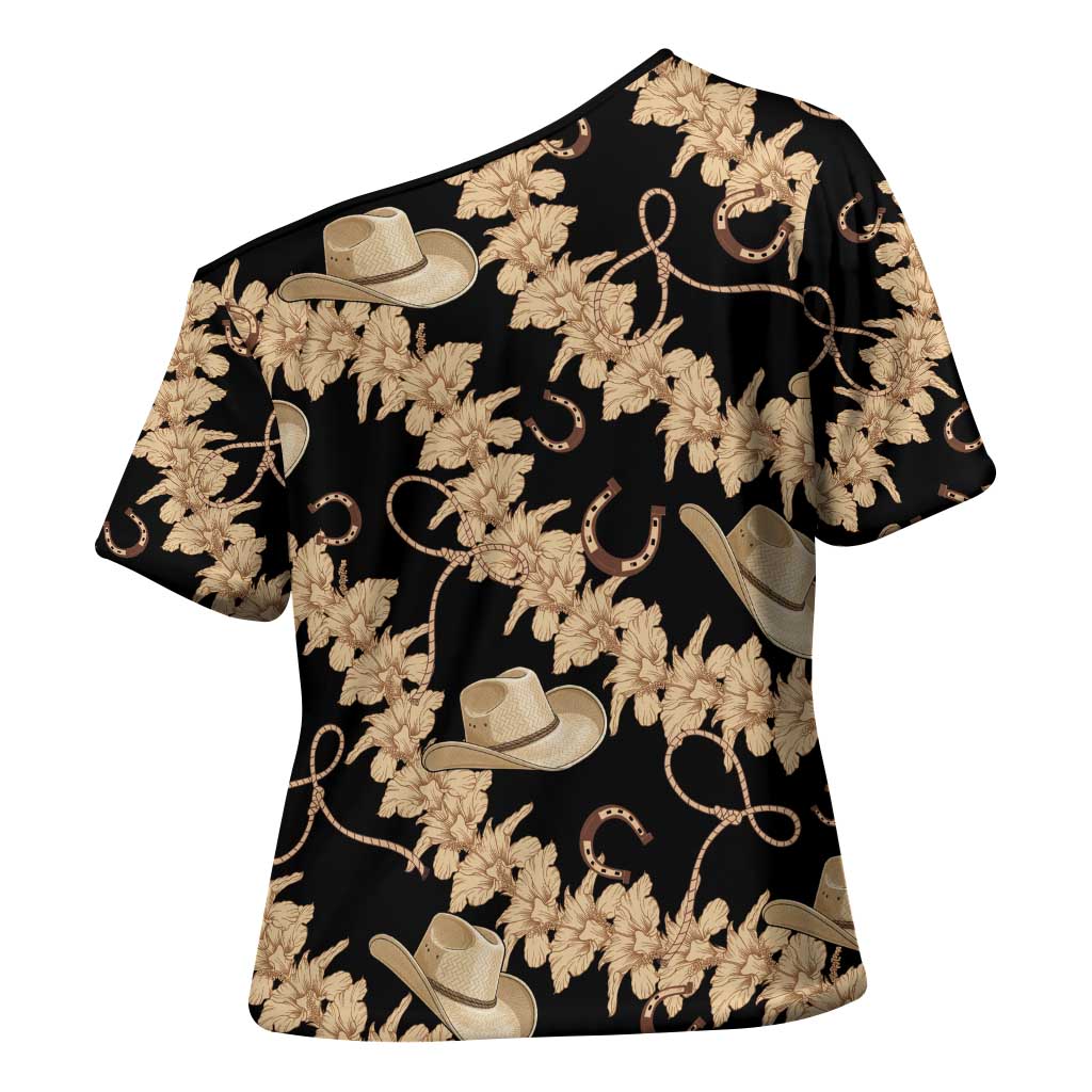 Vanuatu Cowboy Cross Shoulder Shirt Seamless Straw Hats Hibiscus LT14 - Polynesian Pride