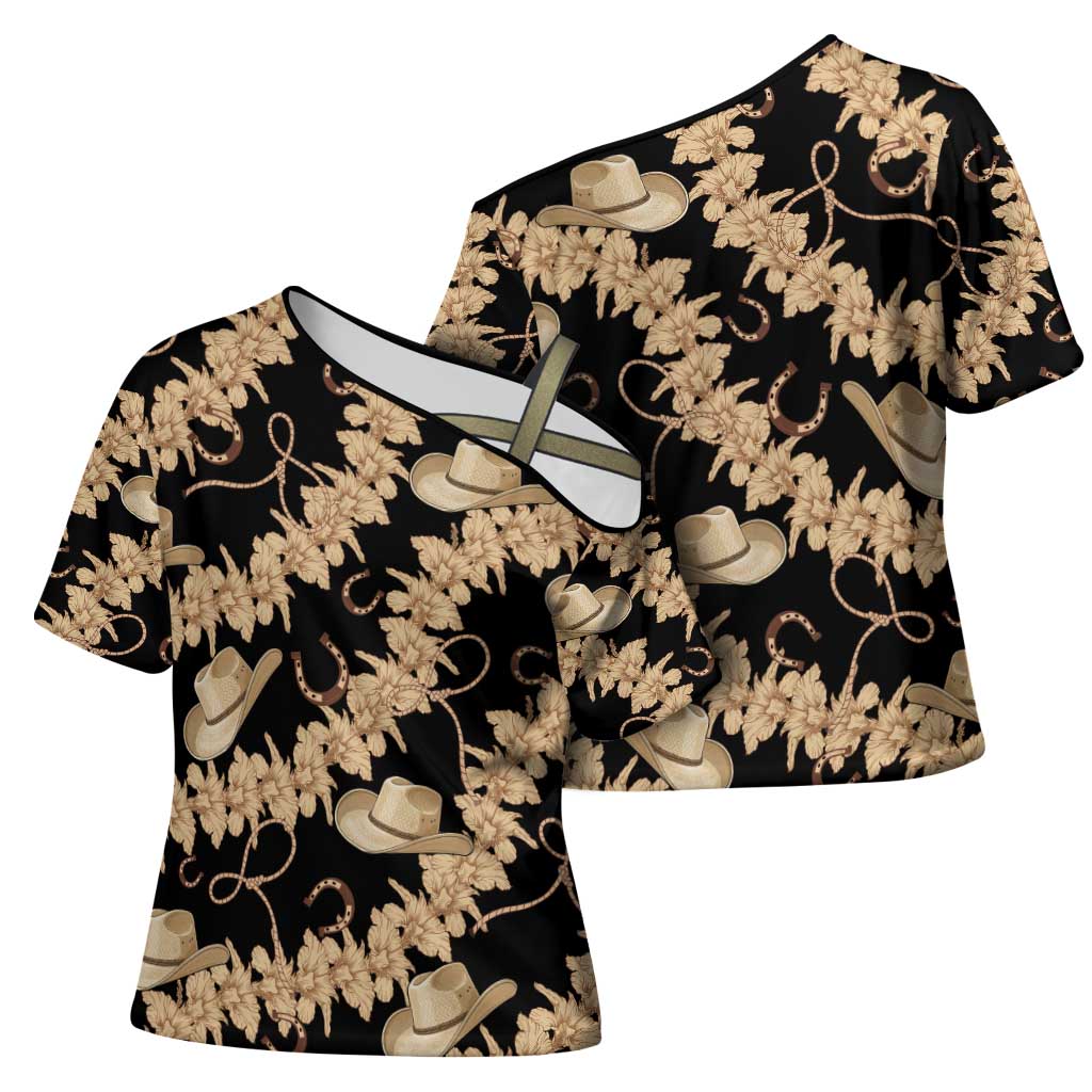 Vanuatu Cowboy Cross Shoulder Shirt Seamless Straw Hats Hibiscus LT14 - Polynesian Pride