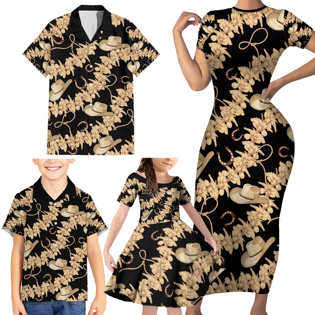 Vanuatu Cowboy Family Matching Short Sleeve Bodycon Dress and Hawaiian Shirt Seamless Straw Hats Hibiscus - Polynesian Pride