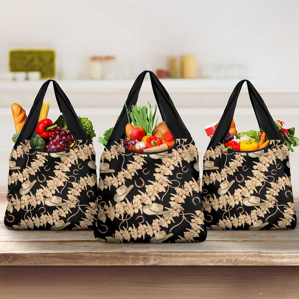 Vanuatu Cowboy Grocery Bag Seamless Straw Hats Hibiscus LT14 3-pack One Size Black - Polynesian Pride