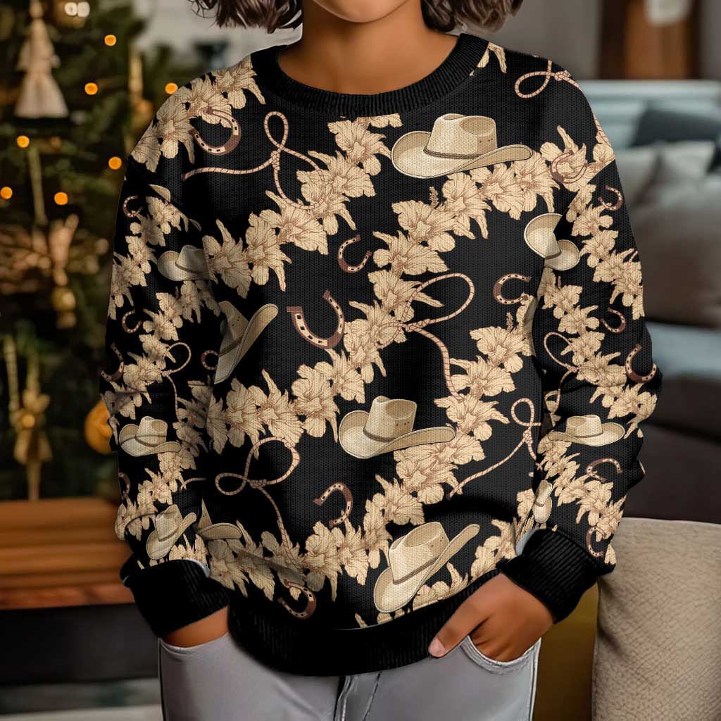 Vanuatu Cowboy Kid Ugly Christmas Sweater Seamless Straw Hats Hibiscus LT14 - Polynesian Pride