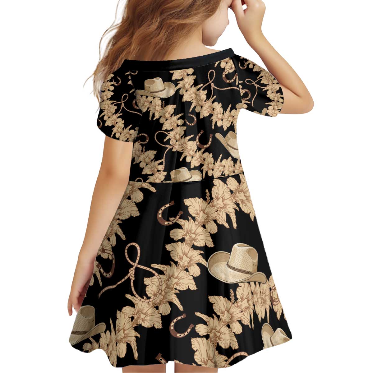 Vanuatu Cowboy Kid Short Sleeve Dress Seamless Straw Hats Hibiscus - Polynesian Pride