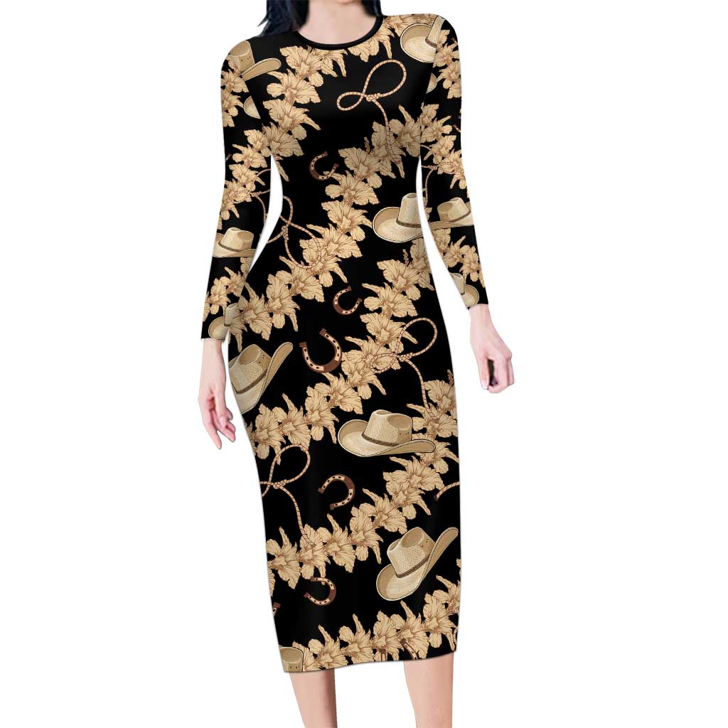 Vanuatu Cowboy Long Sleeve Bodycon Dress Seamless Straw Hats Hibiscus - Polynesian Pride