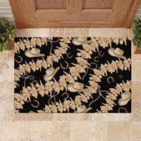 Vanuatu Cowboy Rubber Doormat Seamless Straw Hats Hibiscus LT14 Black - Polynesian Pride